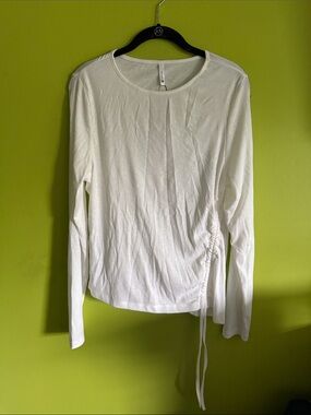 NWT Zengjo White Ribbed Stretch Crew Neck Long Sleeve Top Shirt Size XL